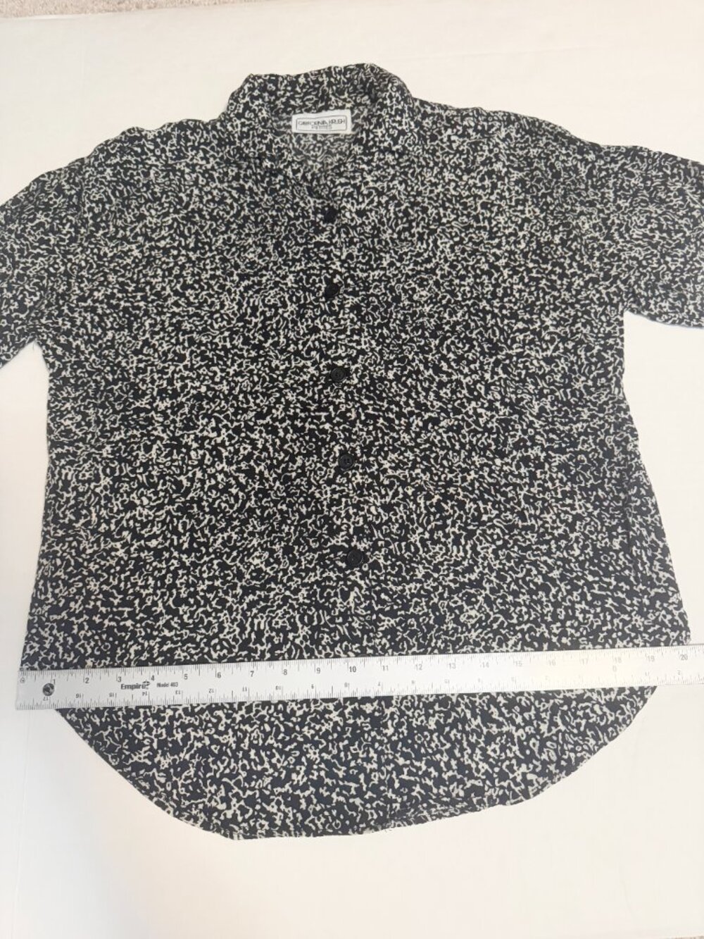 VTG California Krush Abstract Black White Button Up Blouse Short Sleeve Petite - Picture 6 of 8